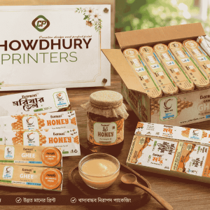 Premium organic honey and ghee product label printing with high-quality finish