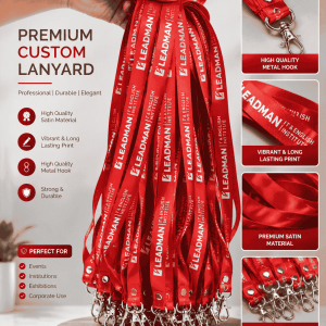 Custom student ID card ribbon lanyard with printed school and college branding.